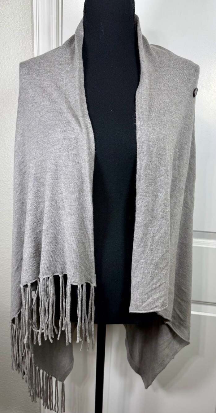 Lovestitch Gray Knit Fringed Asymmetric Cardigan/Wrap